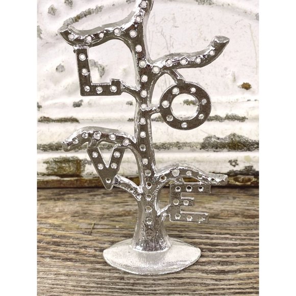 Vintage 1970s Torino Earring Holder Stand Hippy LOVE Silvertone - Picture 1 of 7